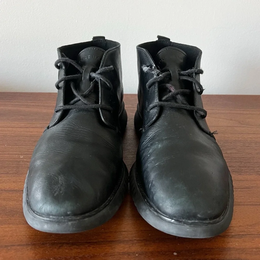 Cole Haan Chukka Boots Black Leather Grand OS Casual Comfort Mens Size 10.5